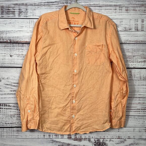 Tommy Bahama Shirt Mens Medium Relax Fit Orange Long Sleeve Button Up 100% Linen - Picture 2 of 14